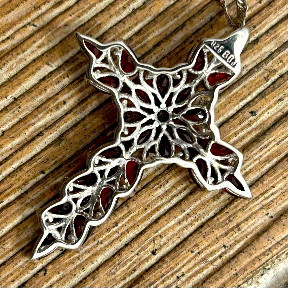 Gorgeous Large Garnet Cross Pendant | Sterling Silver - Picture 4 of 7